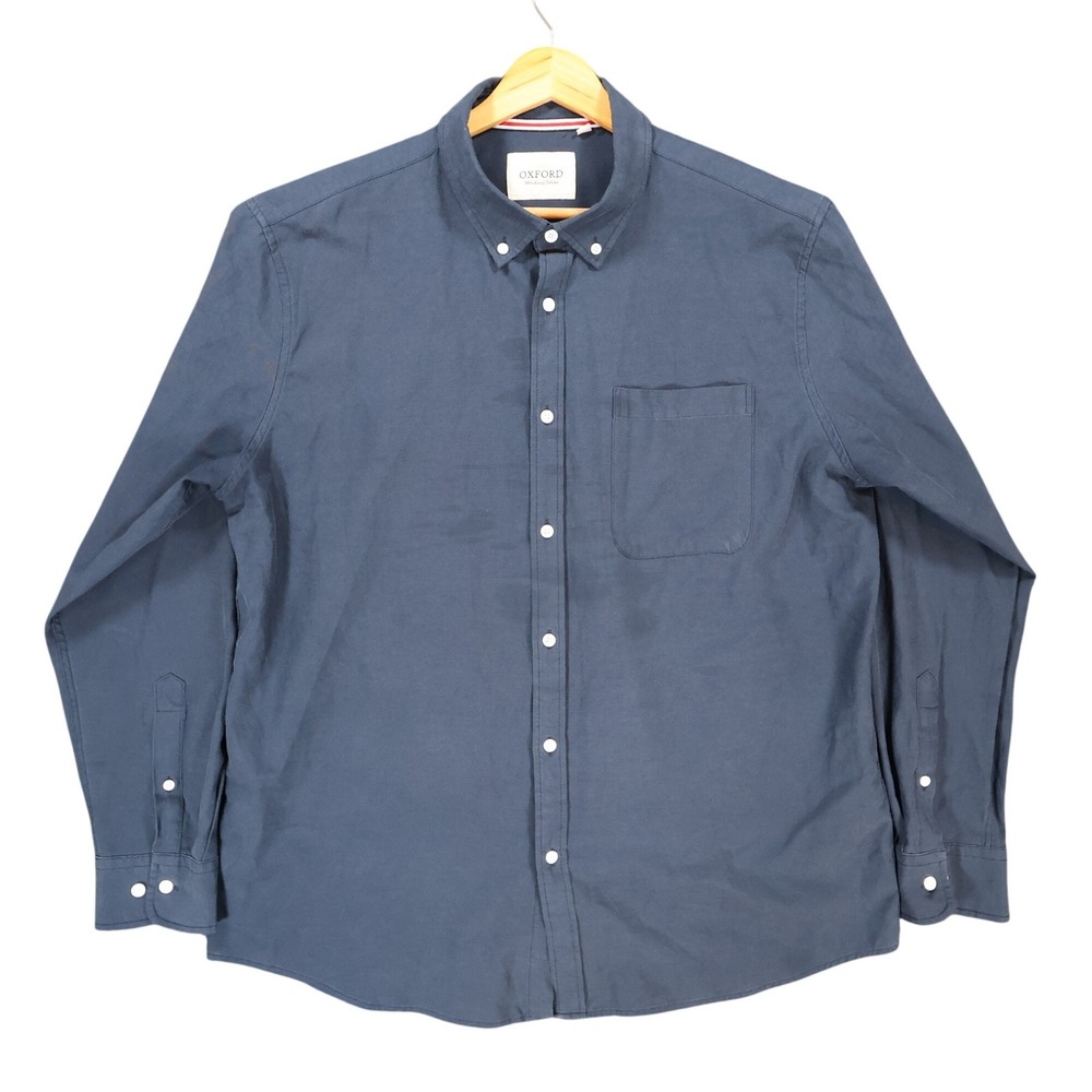 Oxford Button Down Shirt Mens XL Navy Blue Cotton Regular Fit Casual Workwear